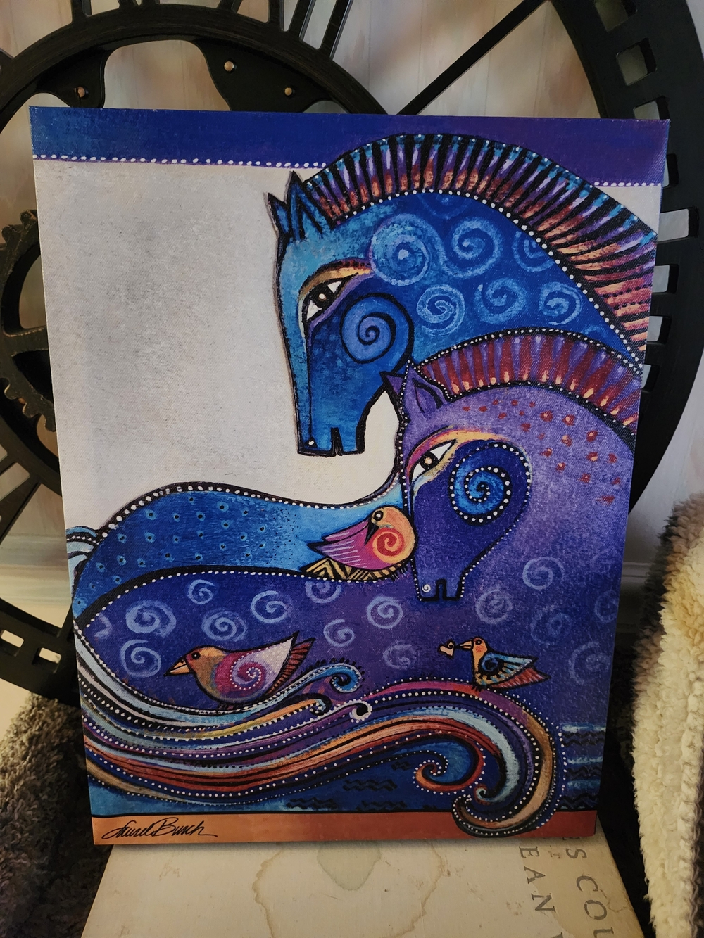 Laurel Burch Aquatic Mares Blue & Purple Horse Art Canvas Print